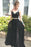 2 Piece V Neck Spaghetti Straps Black Lace Long Prom Black 2 Pieces Graduation Black Formal Evening - Dress