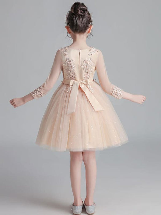 White Flower Girl Dresses Jewel Neck 3/4 Length Sleeves Tulle Polyester Cotton Lace Embroidered Kids Party Dresses
