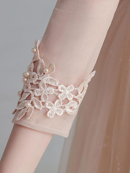 White Flower Girl Dresses Jewel Neck 3/4 Length Sleeves Tulle Polyester Cotton Lace Embroidered Kids Party Dresses