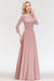 Bridelily Elegant 3/4 Sleeves Lace Long Dusty Rose Bridesmaid Dresses Online
