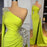 617. Yellow Green Long Sleeves Mermaid Prom Dress with Split and Beads