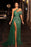 618. Green Heavy Prom Dress Long One Shoulder with Tulle Slit