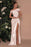 622. Champagne Off-The-Shoulder Charmeuse Prom Dress with Split Mermaid