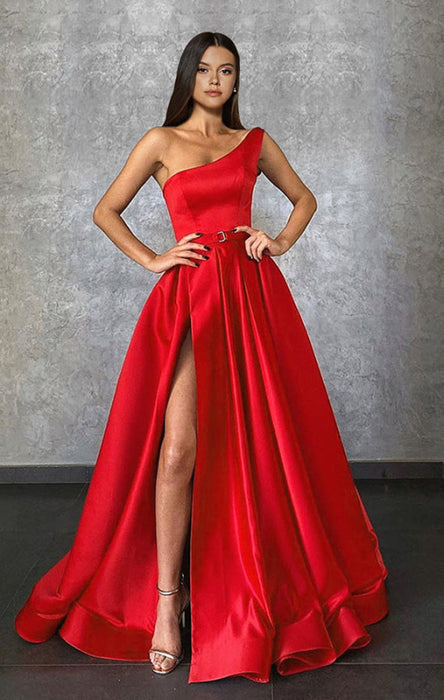 625. One Shoulder Long Slit Prom Dress