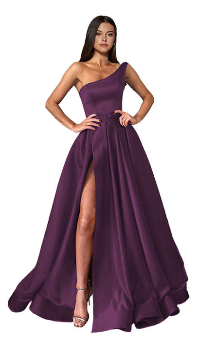 625. One Shoulder Long Slit Prom Dress