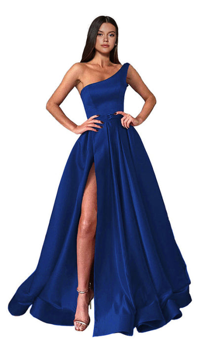 625. One Shoulder Long Slit Prom Dress