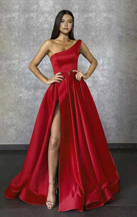 625. One Shoulder Long Slit Prom Dress