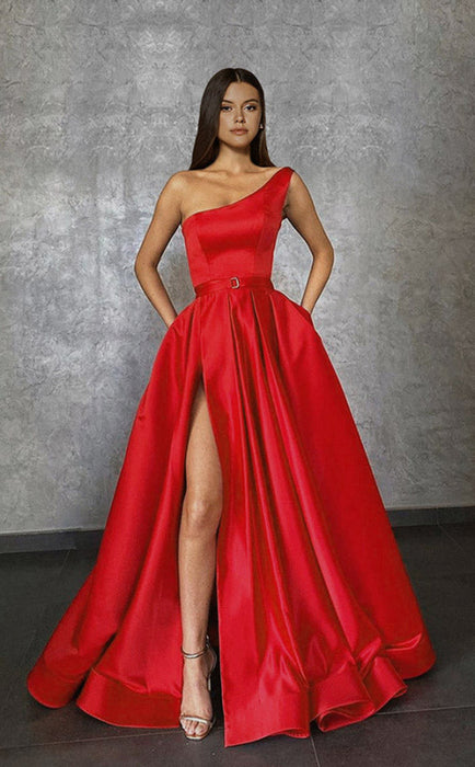 625. One Shoulder Long Slit Prom Dress