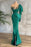 630. Green Beadings Prom Dress with Pleated Long Sleeves and Ruffles