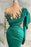 630. Green Beadings Prom Dress with Pleated Long Sleeves and Ruffles