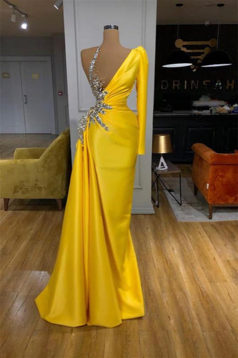 638. Long Sleeves Yellow Mermaid Prom Dress