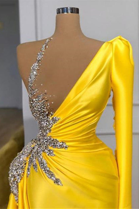 638. Long Sleeves Yellow Mermaid Prom Dress