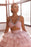 643. Luxurious Pink Deep V-Neck Sleeveless Prom Dress with Tulle Layered and Crystal