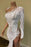 645. White One-Shoulder Long Sleeves Mermaid Prom Dress with Sequins Lace and Split