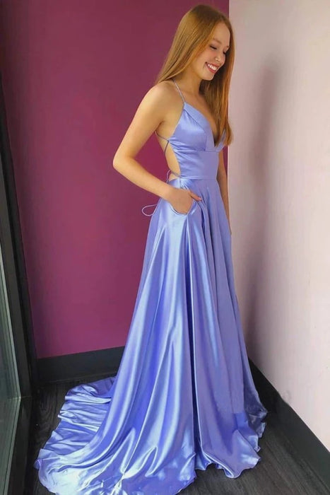 646. Spaghetti-Straps Split Long Prom Dress