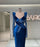 650. Royal Blue Long Sleeves Mermaid Charmeuse Prom Dress with Beadings