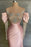 651. Pink Off-The-Shoulder Front Split Mermaid Prom Dress with Beadings and Appliques