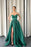 663. Dark Green Spaghetti-Straps V-Neck Long A-Line Prom Dress with Split