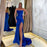 670. Royal Blue Front Split Mermaid Strapless Evening Dress Sleeveless