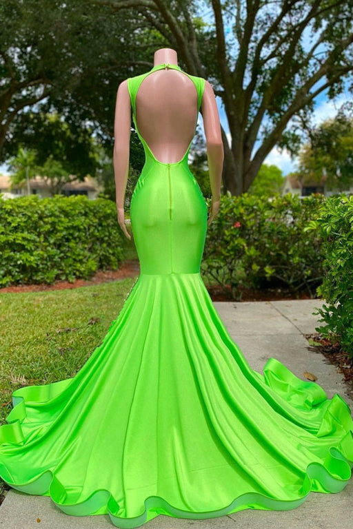 671. Sexy Green Sleeveless Cut Out Long Appliques Mermaid Prom Dress