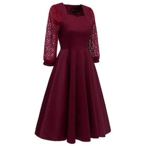 A| Bridelily Burgundy A-line Half Sleeve Lace Dress - lace dresses