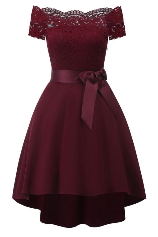 A| Bridelily Cocktail Dresses Simple A-Line lace Elegant Summer Lace Dress - Wine Red / S - lace dresses