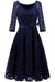 A| Bridelily Elegant V Neck Lace 3/4 Sleeve Guest Dresses Slim Waist Midi Dress - lace dresses
