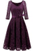 A| Bridelily Elegant V Neck Lace 3/4 Sleeve Guest Dresses Slim Waist Midi Dress - lace dresses