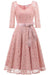 A| Bridelily Elegant V Neck Lace 3/4 Sleeve Guest Dresses Slim Waist Midi Dress - lace dresses