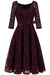 A| Bridelily Elegant V Neck Lace 3/4 Sleeve Guest Dresses Slim Waist Midi Dress - lace dresses