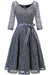 A| Bridelily Elegant V Neck Lace 3/4 Sleeve Guest Dresses Slim Waist Midi Dress - lace dresses