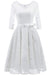 A| Bridelily Elegant V Neck Lace 3/4 Sleeve Guest Dresses Slim Waist Midi Dress - lace dresses