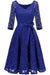 A| Bridelily Elegant V Neck Lace 3/4 Sleeve Guest Dresses Slim Waist Midi Dress - lace dresses