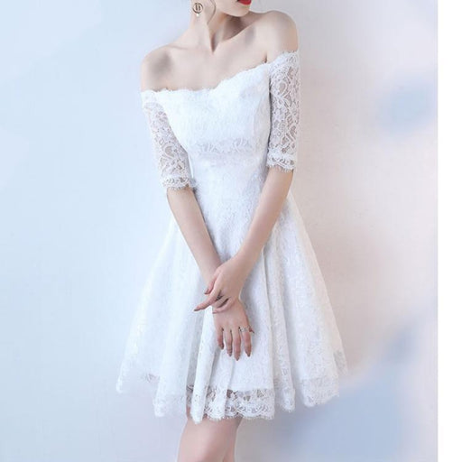 A| Bridelily White A-line Knee-length Lace Dress - lace dresses