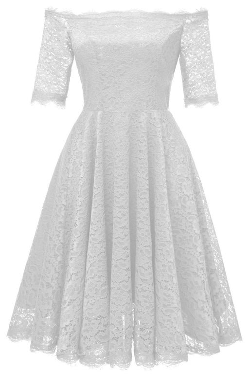 A| Bridelily White A-line Knee-length Lace Dress - White / S - lace dresses