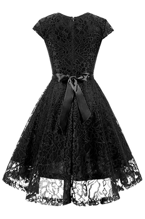 A| Bridelily Womens Street 1950s Short Sleeve A-Line Cocktail Party Dress - S / Black - lace dresses