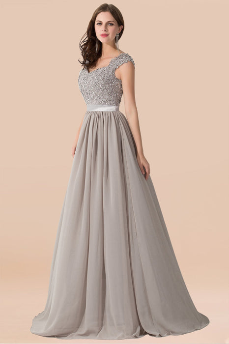 Bridelily Vintage Silver Sleeveless Long Bridesmaid Dress With Appliques