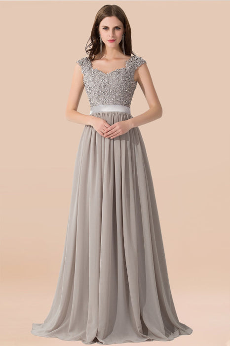 Bridelily Vintage Silver Sleeveless Long Bridesmaid Dress With Appliques