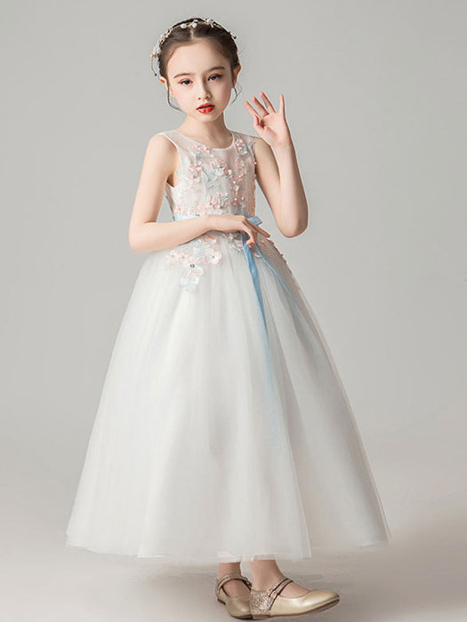 Flower Girl Dresses Jewel Neck Sleeveless Embroidered Kids Party Dresses