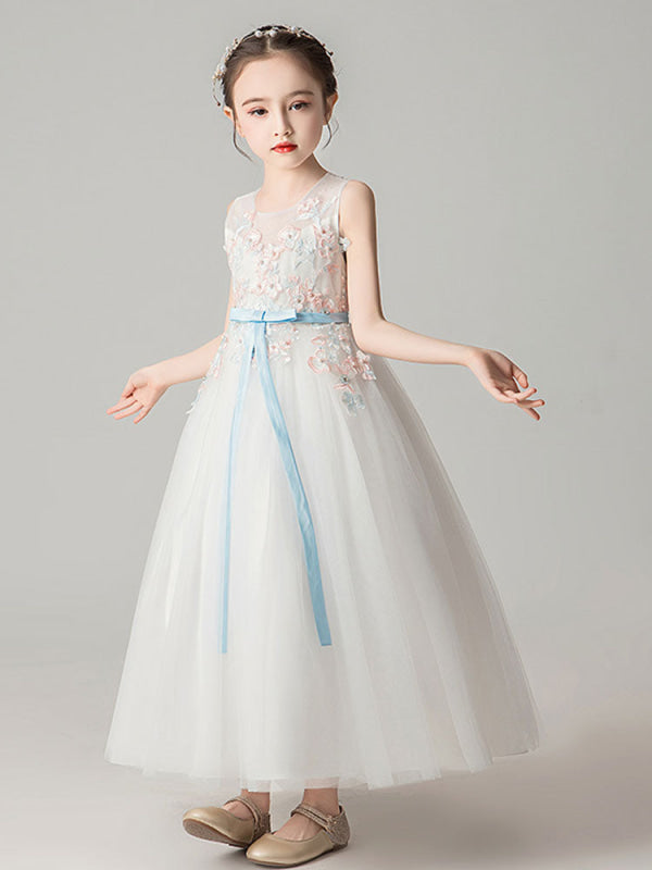 Flower Girl Dresses Jewel Neck Sleeveless Embroidered Kids Party Dresses