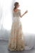 A Line Floor Length Floral Prom Dresses 3/4 Sleeves A-line Empire Waist Long Evening Gowns - Prom Dresses