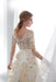 A Line Floor Length Floral Prom Dresses 3/4 Sleeves A-line Empire Waist Long Evening Gowns - Prom Dresses