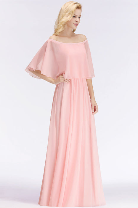 Bridelily Affordable Flounced Crinkle Halter Bridesmaid Dresses Modest Pink Chiffon Wedding Party Dress