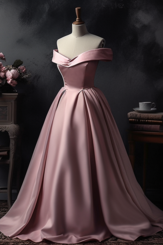 A-Line Off-the-Shoulder Pink Prom Dress Sleeveless Strapless Long