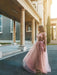 A-Line/Princess Tulle Applique Long Sleeves V-neck Floor-Length Dresses - Prom Dresses