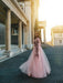 A-Line/Princess Tulle Applique Long Sleeves V-neck Floor-Length Dresses - Prom Dresses