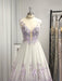 A-Line/Princess V-neck Tulle Applique Sleeveless Floor-Length Dresses - Prom Dresses