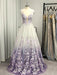 A-Line/Princess V-neck Tulle Applique Sleeveless Floor-Length Dresses - Prom Dresses
