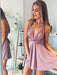 Bridelily A-Line Silk like Satin V-neck Sleeveless Short/Mini With Sash/Ribbon/Belt Dresses - Prom Dresses