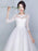 A-Line Wedding Dresses Jewel Neck Tea Length Tulle Sheer Lace 3\4 Length Sleeve Casual See-Through Backless with Beading Appliques 2020 - 